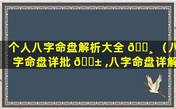 个人八字命盘解析大全 🕸 （八字命盘详批 🐱 ,八字命盘详解）